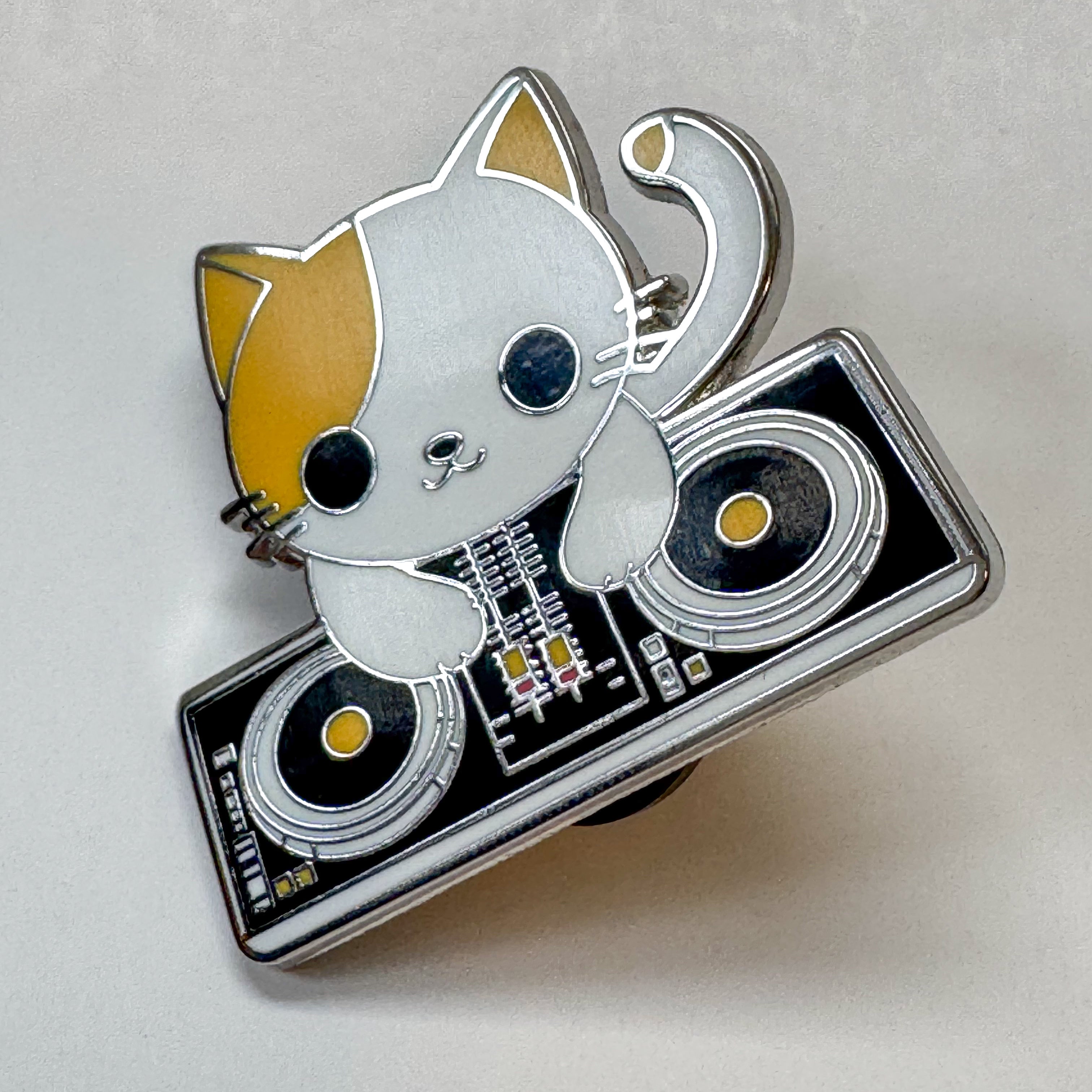 Orange DJ Cat with Media Player Pin